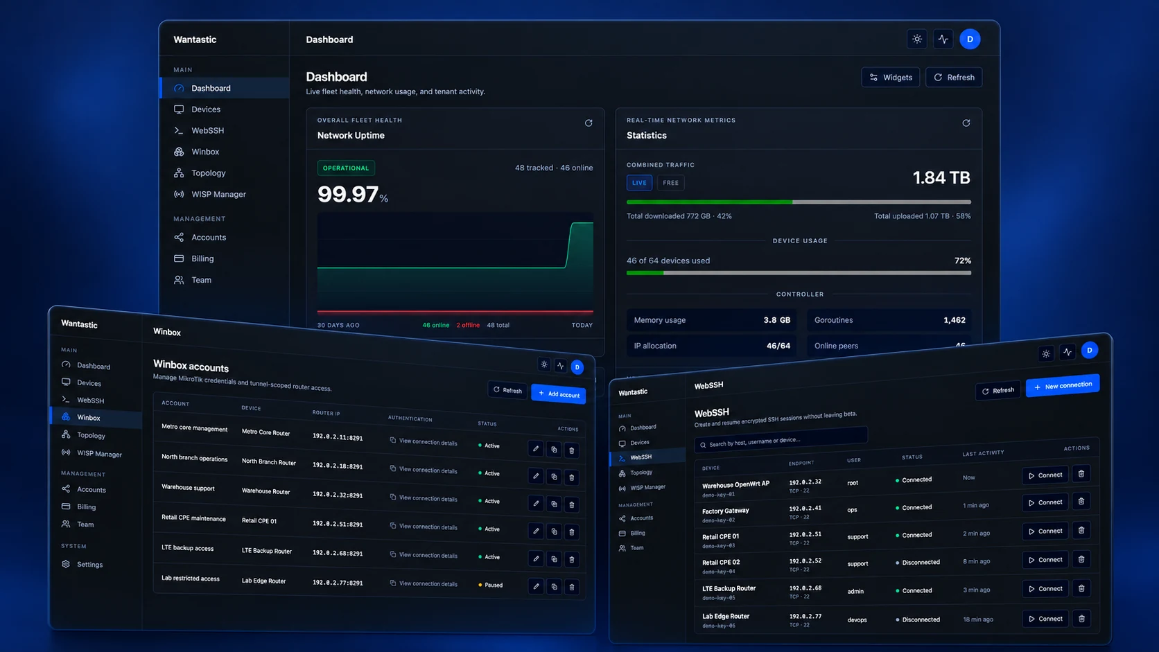 Browser tools for the work after connectivity in the sanitized Wantastic beta interface in dark mode